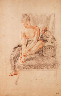 Semi-nude woman seated on a chaise longue by Jean Antoine Watteau