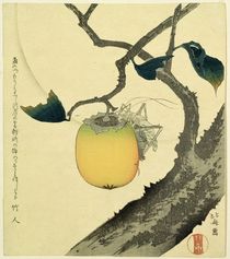 Moon, Persimmon and Grasshopper by Katsushika Hokusai