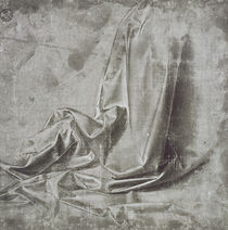 Drapery study for a kneeling figure in Profil Perdu to the right by Leonardo Da Vinci