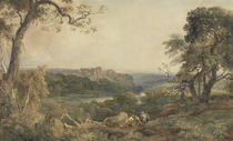 Castle above a River, Woodcutters in the Foreground von Peter de Wint