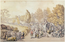 Cartoon depicting country folk leaving for the town by Thomas Rowlandson