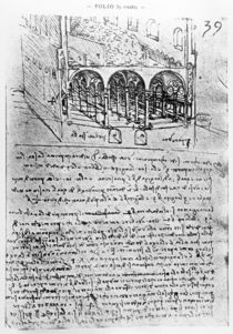 Studies for stables, Folio 39r by Leonardo Da Vinci