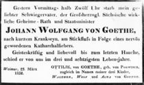 Johann Wolfgang von Goethe's Death Notice by Johann Wolfgang von Goethe