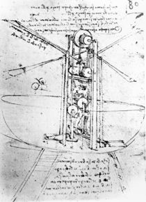 Vertically standing bird's-winged flying machine by Leonardo Da Vinci