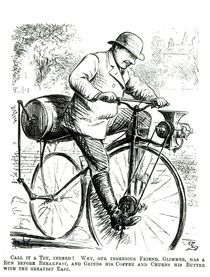 Cartoon making fun of the early days of Bicycles by English School