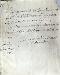Letter from George Frederick Handel dated February 24th 1750 by George Frederick Handel