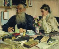 Leo Tolstoy with his wife in Yasnaya Polyana von Ilya Efimovich Repin