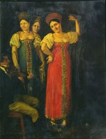 Violinist and three women dancing von Russian School