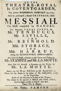 Playbill advertising a performance of Handel's Oratorio by English School