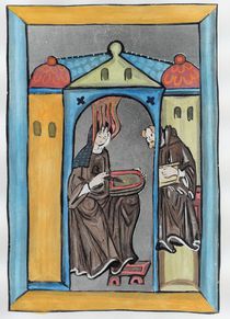 Hildegard of Bingen receiving the Light from Heaven by German School