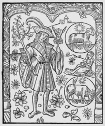 April, flowers, Aries, illustration from the 'Almanach des Bergers' von Pierre Le Rouge