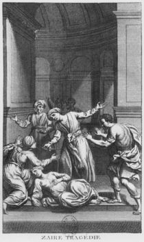 Orosmane killing Zaire, illustration from Act V of 'Zaire' by Voltaire von French School