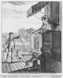 Taking up a bet, engraved by Camligue c.1777 von Jean Michel the Younger Moreau