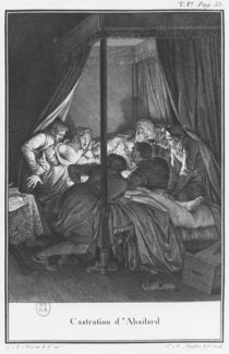 Castrating Abelard, illustration from 'Lettres d'Heloise et d'Abelard' von Jean Michel the Younger Moreau