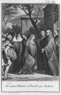 Abelard welcoming Heloise at Paraclete von Jean Michel the Younger Moreau