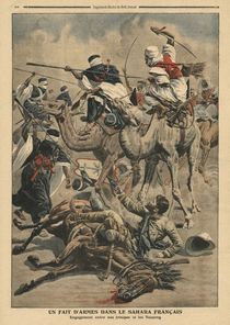 French troops in Sahara, illustration from 'Le Petit Journal' by French School