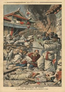 Unrest in Seoul, Korea, illustration from 'Le Petit Journal' by French School