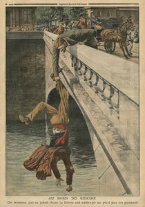 On the brink of suicide, illustration from 'Le Petit Journal' by French School