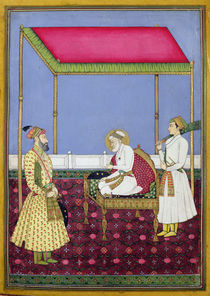 The Emperor Aurangzeb in old age seated on a throne von Indian School