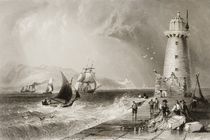 South Wall Lighthouse with Howth Hill in the Distance by William Henry Bartlett