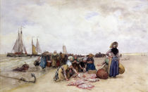 Fish Sale on the Beach by Bernardus Johannes Blommers or Bloomers