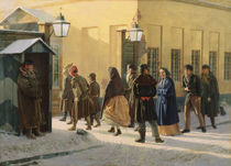 A street scene, outside a prison von Vasili Georgievich Malyschev