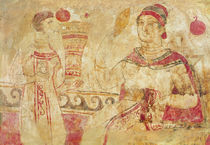 Woman at her toilet, funerary scene by Etruscan