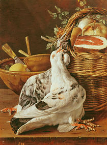 Still Life with pigeons, wicker basket by Luis Egidio Melendez