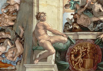 Sistine Chapel Ceiling detail of one of the ignudi by Michelangelo Buonarroti