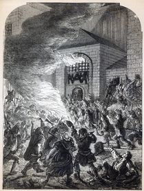 The 'No Popery' rioters burning the prison of Newgate in 1780 von English School