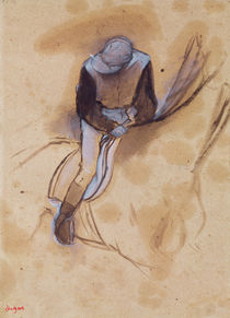 Jockey flexed forward standing in the saddle von Edgar Degas