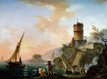 View of a Mediterranean port by Charles Francois Lacroix de Marseille