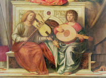 Detail of angel musicians from a painting of the Virgin and saints by Giovanni Battista Cima da Conegliano
