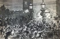 Bread Riot at the entrance to the House of Commons in 1815 by English School