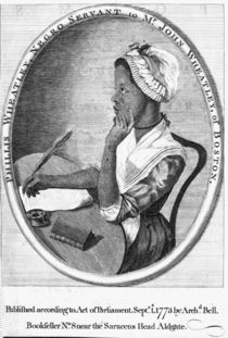Phillis Wheatley, frontispiece to her 'Poems on various subjects' von English School