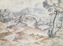 Wooded landscape with village and church by Titian