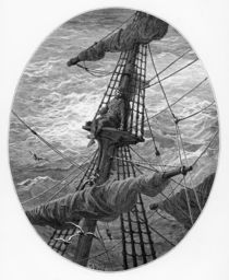 The Mariner up the mast during a storm von Gustave Dore