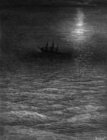 The marooned ship in a moonlit sea von Gustave Dore