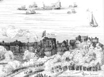 The Swan Theatre on the Bankside as it appeared in 1614 by English School