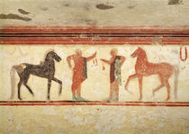 Horses and horsemen holding the reins by Etruscan