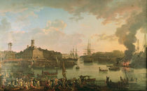 View of the port of Brest from the covered docks in 1795 by Jean-Francois Hue