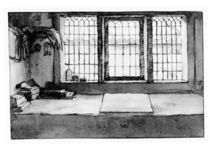 Artist's worktable at the window overlooking the river von Willem Drost