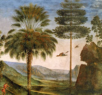Man leaning on a staff, birds flying by Pietro Perugino