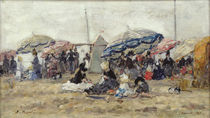 Parasols on the Beach at Trouville by Eugene Louis Boudin