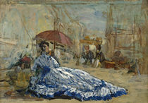 Woman in a blue dress under a parasol von Eugene Louis Boudin