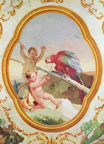 Two putti playing with a parrot by Giovanni Battista Tiepolo