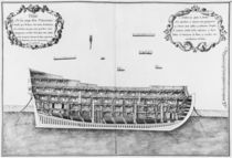 Cross-section of a vessel lined inside on its full height von French School