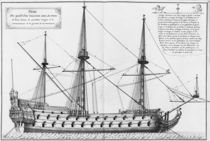 Profile of a vessel with its masts von French School