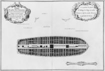Plan of the first deck of a vessel by French School