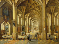 Interior of a Gothic style church with three naves by Hendrik the Younger Steenwyck